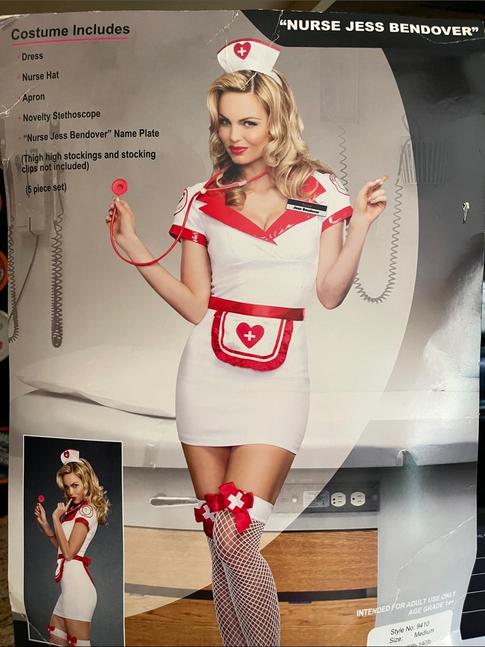 Sexy Nurse Jess Bendover Costume - White & Red